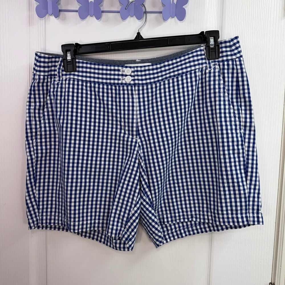 Nautica blue white gingham plaid pocket 100% cotton chino summer shorts 14